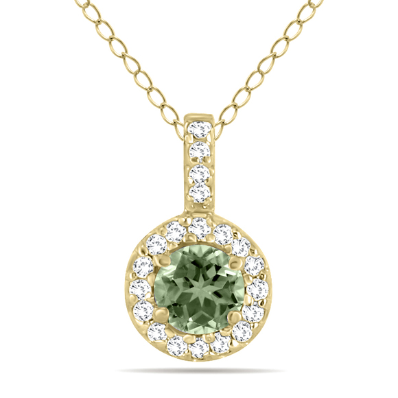 1/2 Carat TW Halo Green Amethyst And Diamond Pendant in 10K Yellow Gold,All Products : American Fashion Style Bags On Sale